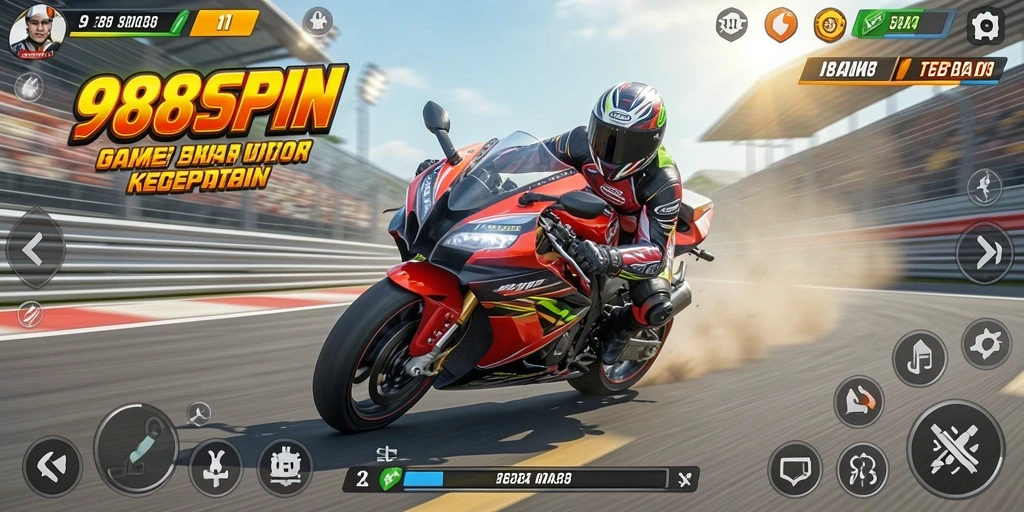 Screenshot gameplay 988SPIN menampilkan balapan motor yang intens dan mendebarkan.