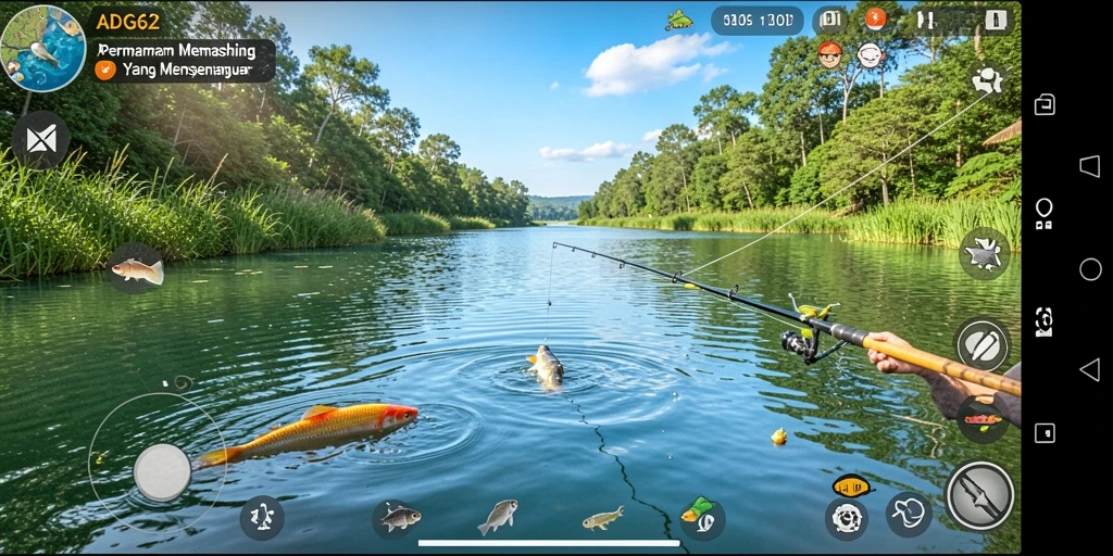 Screenshot gameplay ADG62 menampilkan aksi memancing yang mendebarkan.