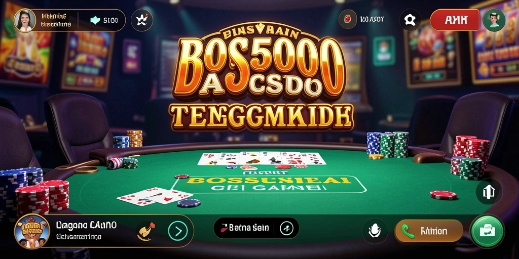 Screenshot gameplay BOS5000 menampilkan dealer langsung dan suasana kasino interaktif.