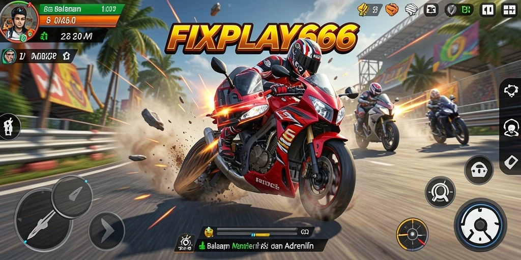 Tampilan gameplay FIXPLAY666 yang memukau dalam balapan motor.