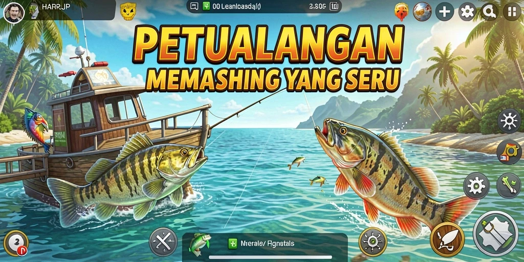 Screenshot game menunjukkan momen seru saat menangkap ikan.