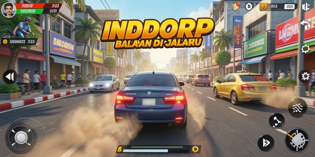 Screenshot gameplay INDORP yang menampilkan momen balapan yang menegangkan.