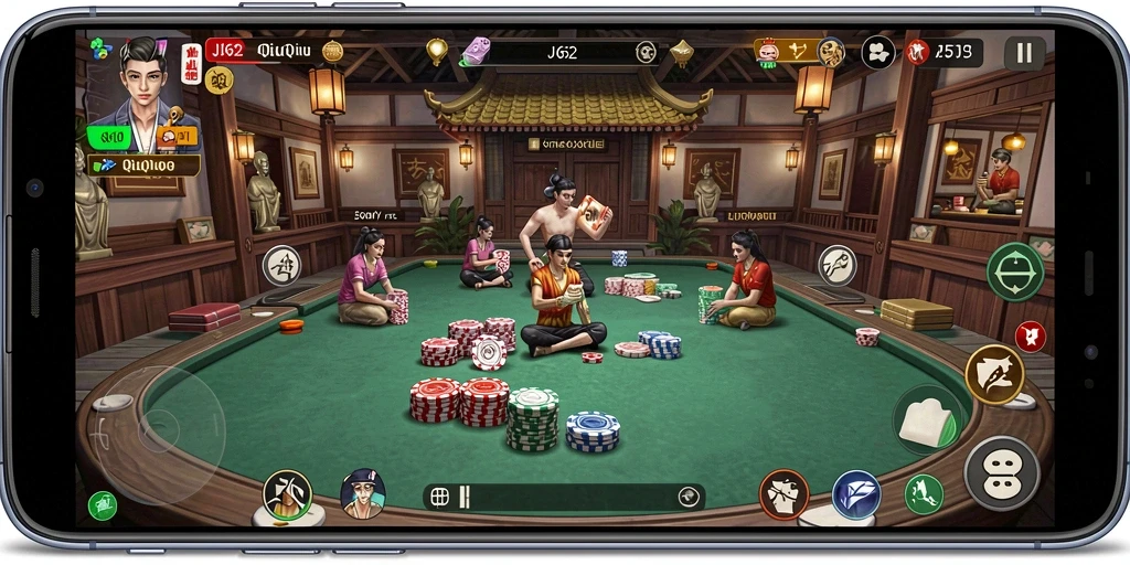 Screenshot gameplay JJ62 yang menampilkan suasana QiuQiu.