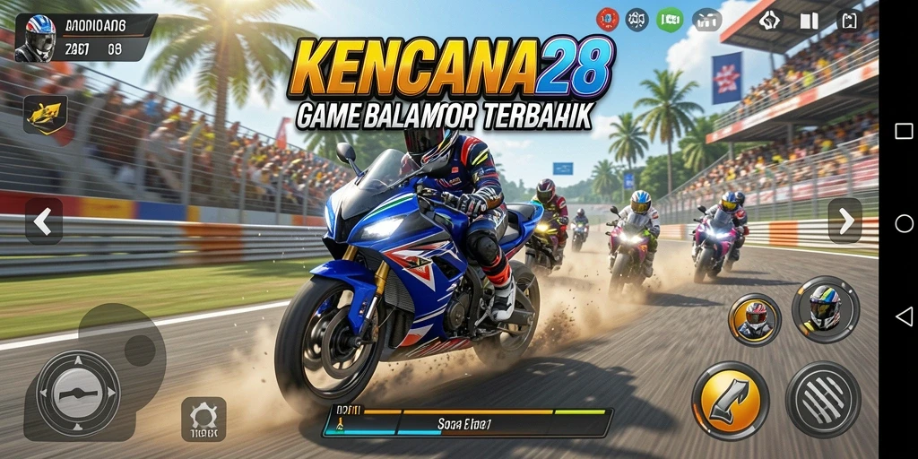 Tampilan gameplay KENCANA28 dengan balapan motor yang menegangkan.