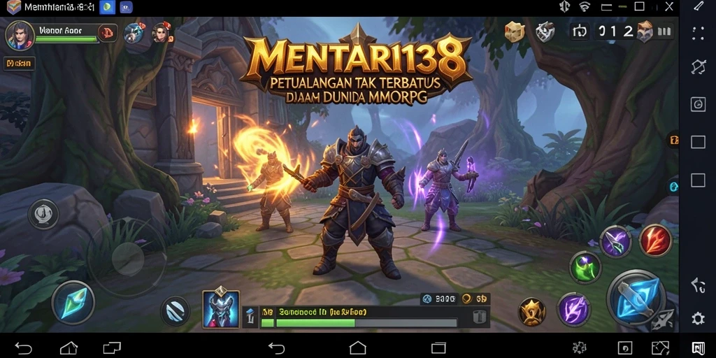 Screenshot gameplay utama MENTARI138 menunjukkan aksi pertarungan epik di dunia fantasi.