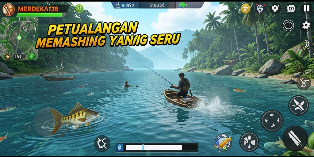 Tampilan gameplay seru dalam MERDEKA138 saat menangkap ikan.