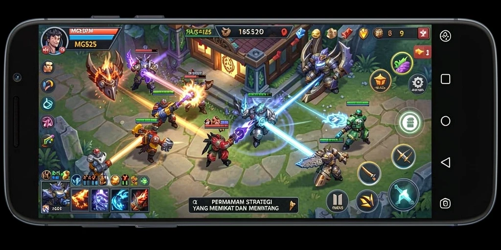 Screenshot gameplay MG525 menampilkan pertempuran strategis yang seru.