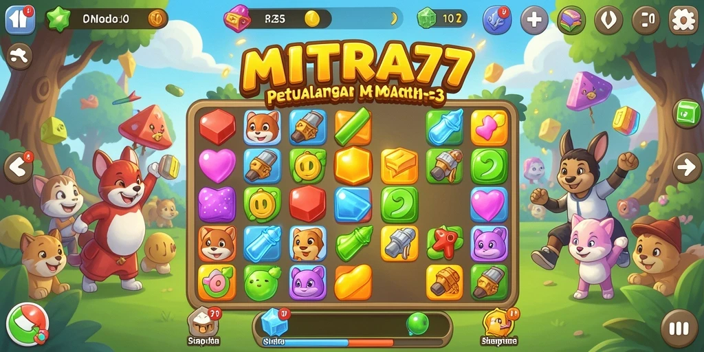 Tangkapan layar menunjukkan gameplay seru dari MITRA77 dengan warna-warni yang memikat.
