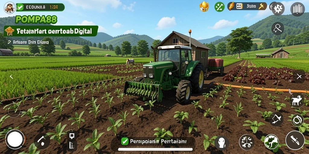 Gameplay POMPA88 menampilkan pengelolaan lahan pertanian yang dinamis.