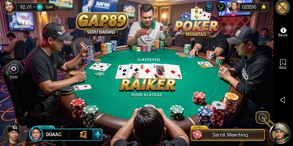 Screenshot RAP89 menampilkan gameplay poker yang seru dan kompetitif.